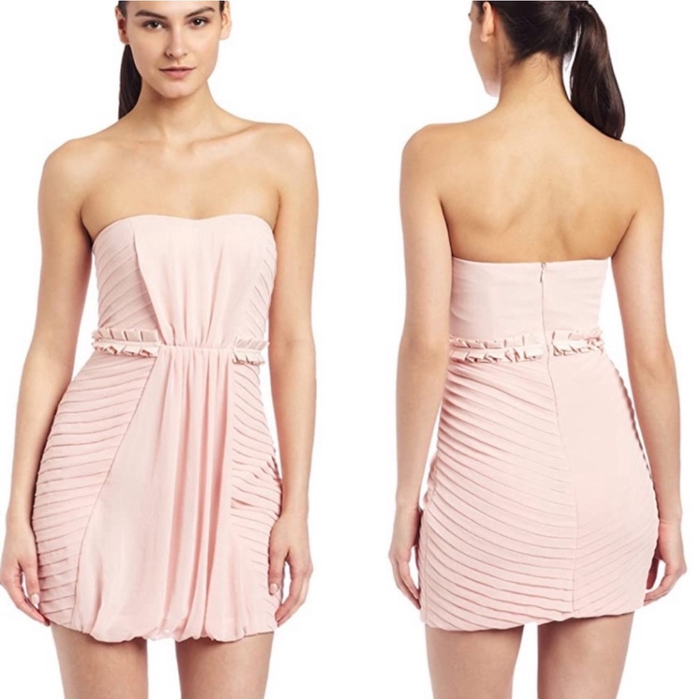 BCBG pale pink strapless dress perfect for wedding cocktail or any occasion